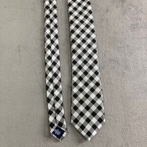 Stafford Mens Silk Blend Necktie Black White Grey Buffalo Check Plaid Tie